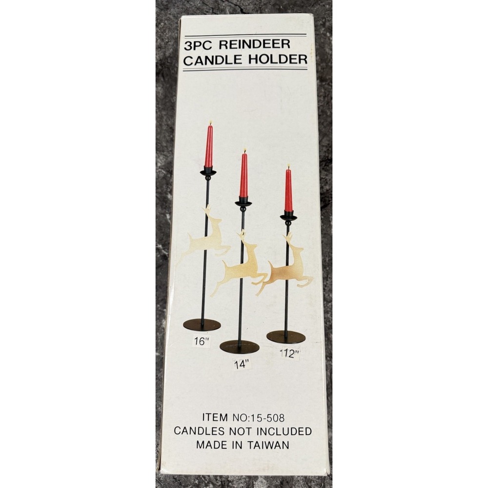 Reindeer‎ Tapered Candle Holders Green Metal gold,Red Taper Candles Included